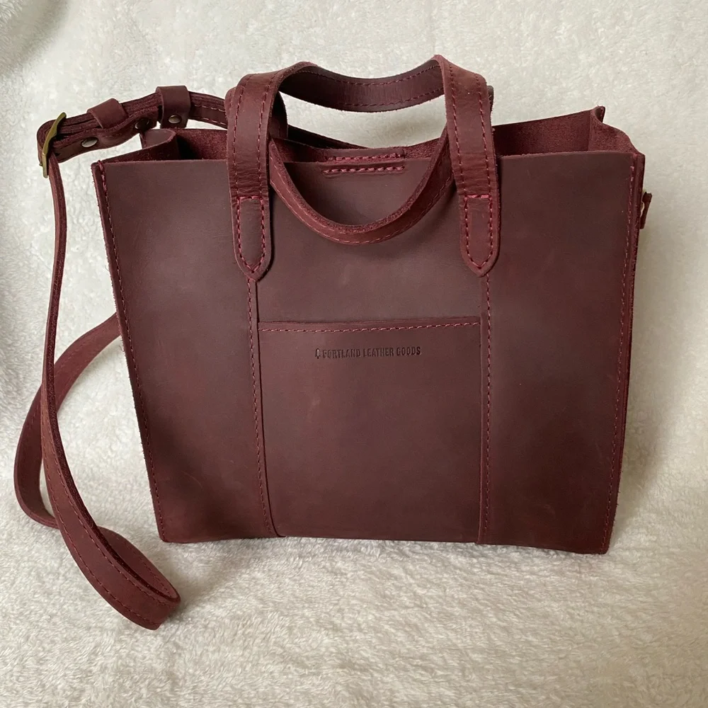 Leather Crossbody Tote in Deep Burgundy